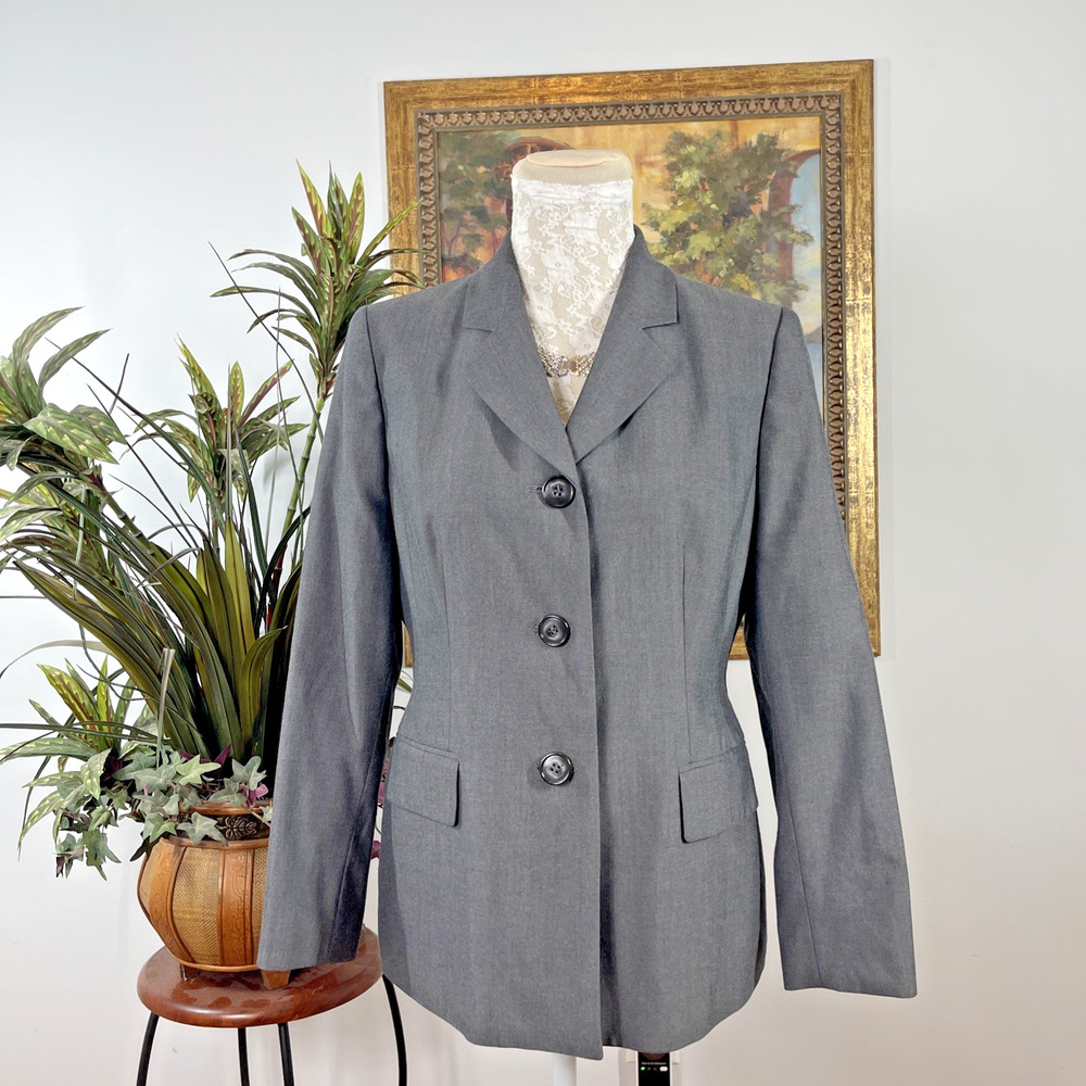 Evan-Picone Woman’s Gray Blazer Jacket Size 8P Career 3 Buttons Clueless Preppy